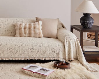 Bouclé Sofa Throw Cover, Non-Slip Couch Cover, Pet-Friendly Furniture Protector