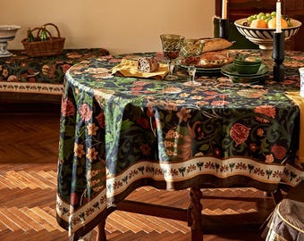 William Morris Tablecloth, Botanical Velvet Tablecloth, Floral Print, Custom Size