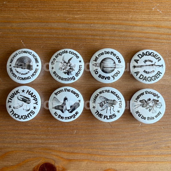 MCR My Chemical Romance Song Lyrics 1.25" Pinback Buttons - Original Designs (2)