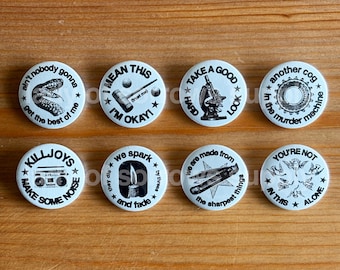 MCR My Chemical Romance Song Lyrics 1.25" Pinback Buttons - Original Designs (5)