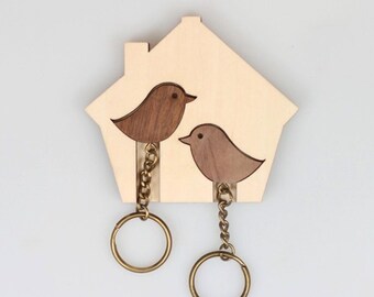 Wooden Couple Bird Theme Key Holder Laser Cut File, Couple Cute Key Hanger, Hanging Keychain Storage Digital Template, Home Furniture