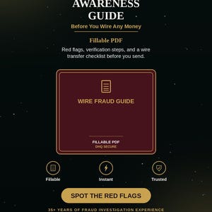 Wire Fraud Awareness Guide, Wire Transfer Scam Prevention Checklist, Digital PDF