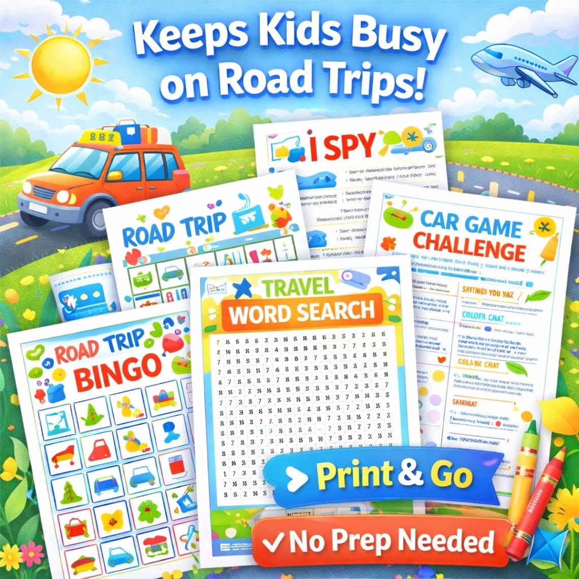 Kids Travel Activity Pack Printable Road Trip Games - Etsy