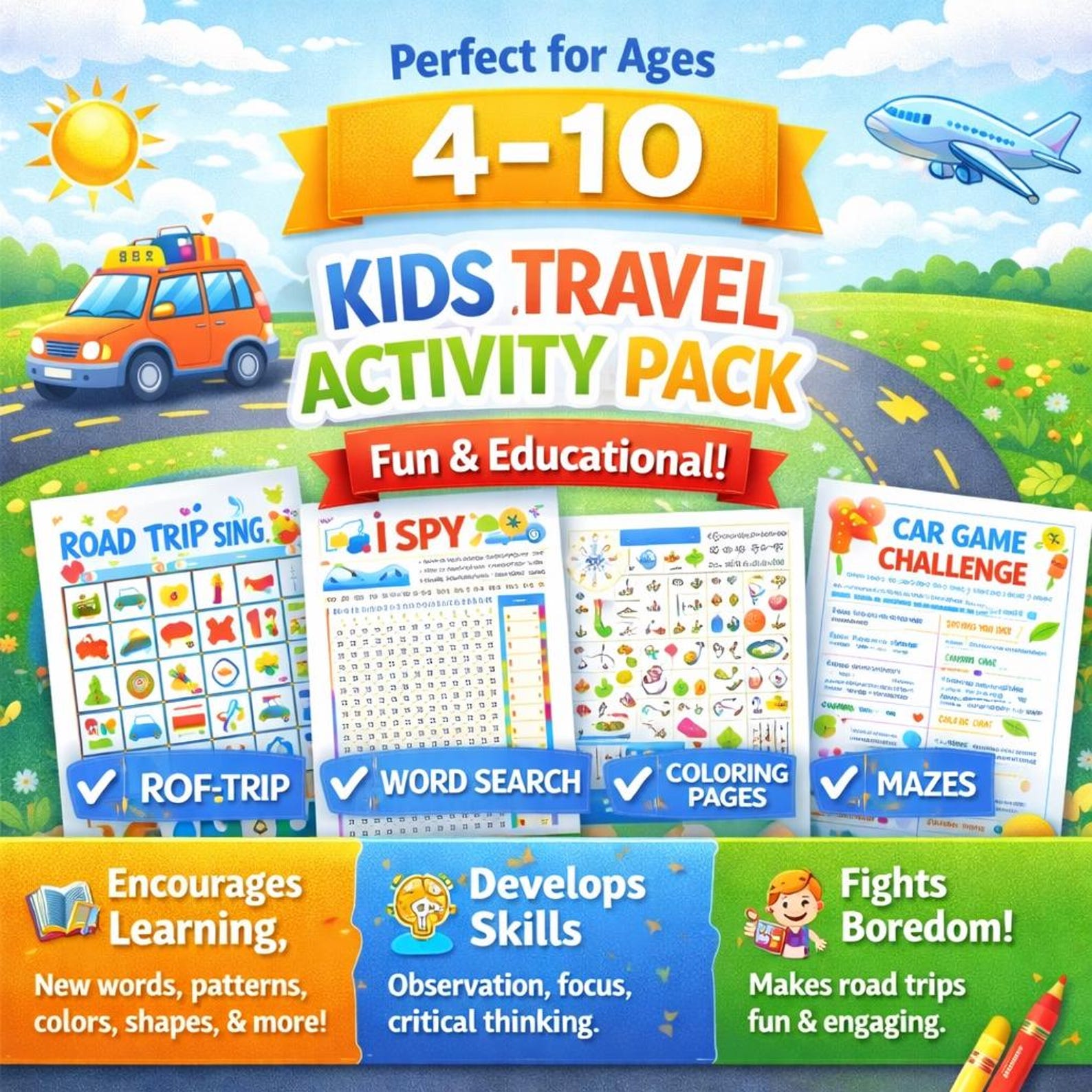 Kids Travel Activity Pack Printable Road Trip Games - Etsy