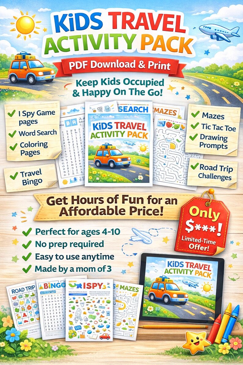 Kids Travel Activity Pack Printable Road Trip Games - Etsy