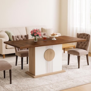 Rectangular Dining Table, Farmhouse Wood Dinner Table for Kitchen, Dining Room & Living Room