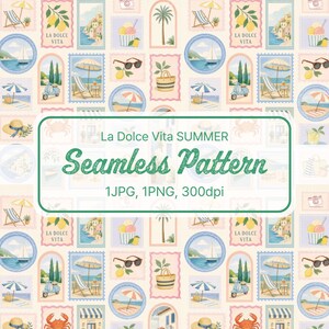 Italiensk sommar sömlöst mönster, Amalfikustens stämpeldesign (digital nedladdning)