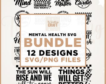 Paquete de archivos SVG sobre salud mental: diseños inspiradores, Cricut, PNG (descarga digital)