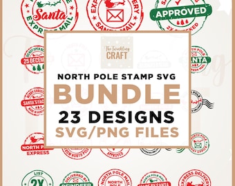 North Pole Stamp SVG Bundle, Christmas Designs (Digital Download)