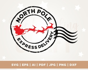 North Pole Express Delivery Stamp SVG, Christmas Tag (Digital Download)