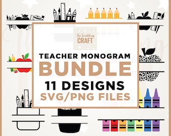 Teacher Monogram SVG Bundle, Back to School Designs (Digital Download)