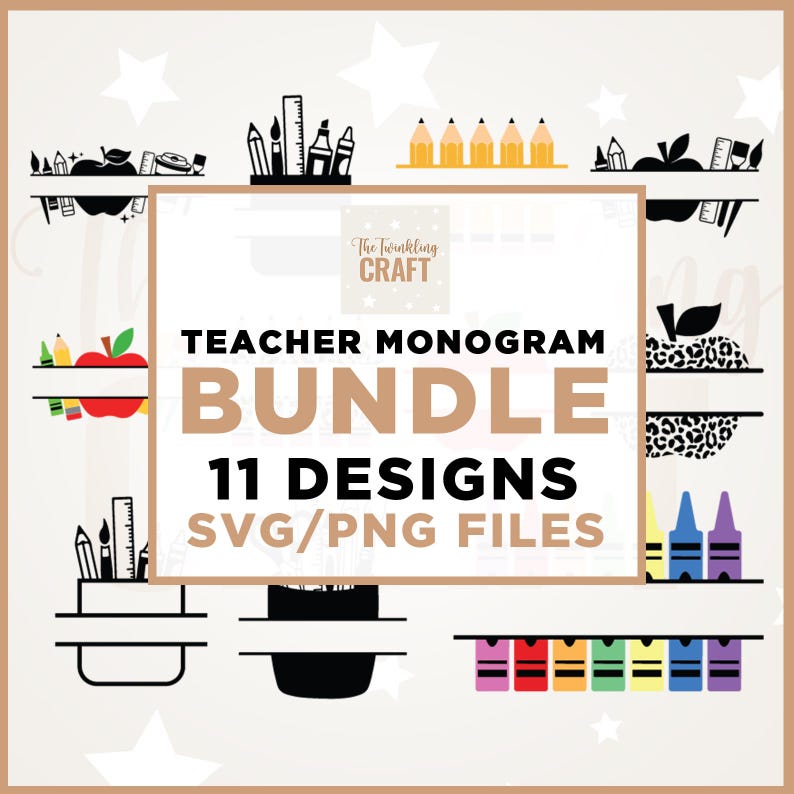Teacher Monogram SVG Bundle, Back to School Designs (digital Download ...
