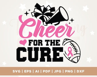 Breast Cancer Football SVG, Cheer for the Cure, Pink Ribbon (digitale download)