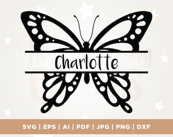 Butterfly Split Monogram SVG, PNG, Vector gesneden bestand (digitale download)