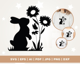 Archivo de corte SVG de conejo de Pascua, flor y mariposa (descarga digital)