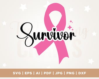 Cancer Survivor Pink Ribbon SVG, Brustkrebsbewusstsein (Digitaler Download)
