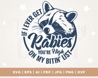 Funny Raccoon Vintage Design: Rabies Biting List PNG SVG, Cricut, Png, Svg, If I Ever Get Rabies, Racoon Png, Raccoon Svg, Funny Shirt Png