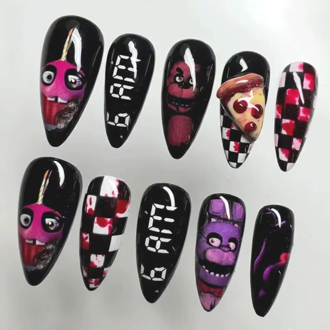 FNAF Inspired Press on Nails | Five Nights at Freddy's Custom Fake ...