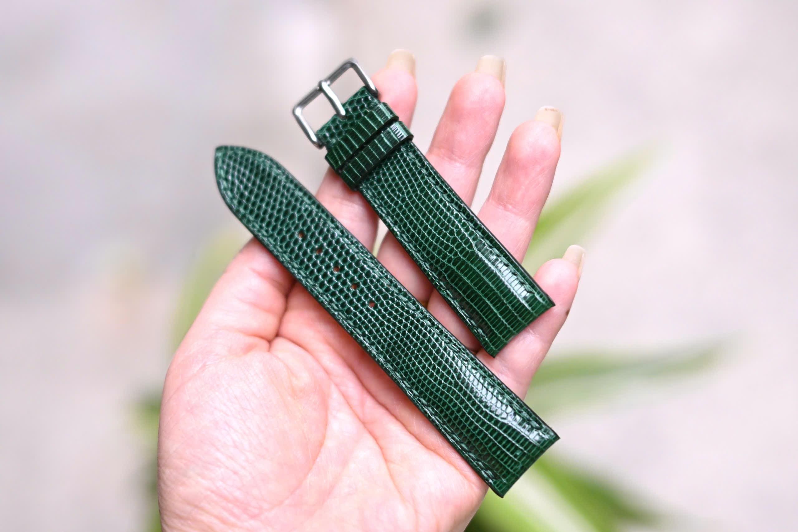 Cinturino Verde per Rolex Submariner, GMT, Daytona in Pelle Stampata Coccodrillo Cinturino Verde per Rolex Submariner, GMT, Daytona in Pelle Stampata Coccodrillo