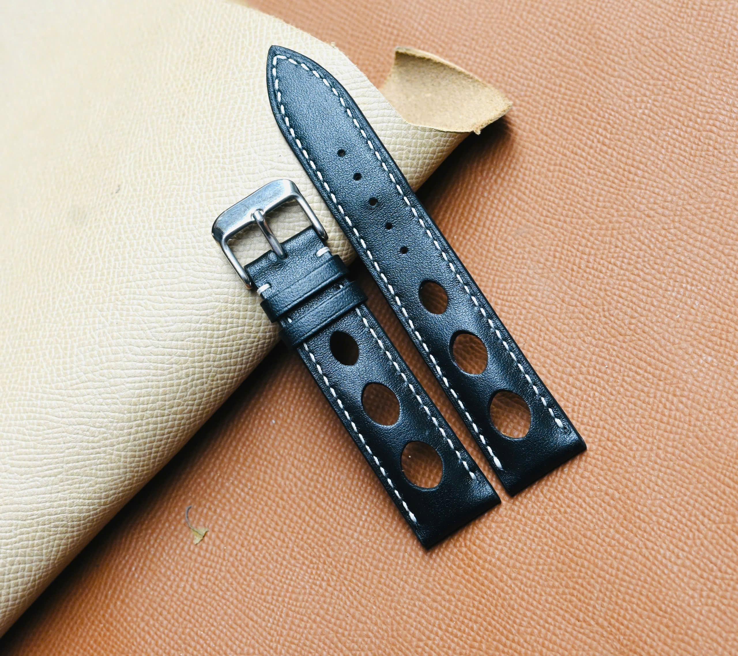 Steel Rally Watch Strap Racing Rally Watch Strap,black Buttero Leather – Handmade Oval Hole ...