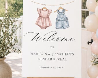 Gender Reveal Welcome Sign Template, Pink & Blue Baby Clothesline Welcome Sign, Gender Reveal Decor, Welcome Poster, Neutral Baby Sign