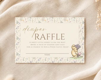 Winnie the Pooh Diaper Raffle Card Template, Teddy Bear Baby Shower Insert, Pooh Baby Shower, Little Honey Diaper Raffle, Canva Template