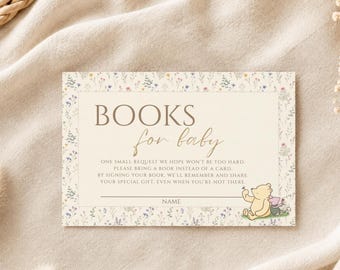 Books for Baby Card Template, Winnie the Pooh Baby Shower Insert, Bring a Book Instead of a Card, Little Honey Shower, Editable Canva