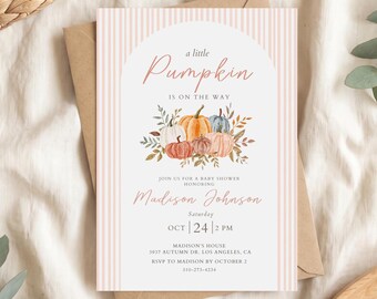 Little Pumpkin Baby Shower Invitation Template, Pink Pumpkin Fall Baby Shower Invite, A Little Pumpkin Is on the Way, Editable Canva Invite