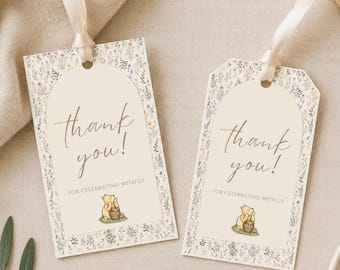Winnie the Pooh Thank You Favor Tag Template, Little Honey Baby Shower Favor Tag, Wildflower Pooh Gift Tag, Gift Tag, Canva Template