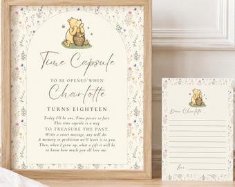 Winnie the Pooh Time Capsule First Birthday, Editable Time Capsule Sign & Letter Card, 1st Birthday Activity, Little Hunny Canva Template