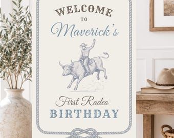 First Rodeo Birthday Welcome Sign Template, Cowboy Birthday Party Sign, Western 1st Birthday Decor, Boy Rodeo Party, Editable Canva Sign
