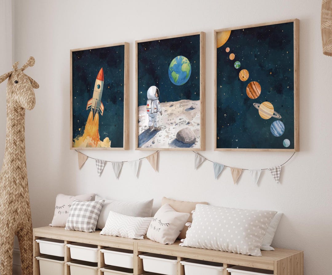 Space Nursery Wall Art Set of 3, Digital Watercolor Prints - Etsy