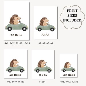 Set di stampe con animali alla guida di auto d'epoca, decorazione per la cameretta dei bambini (download digitale) immagine 11