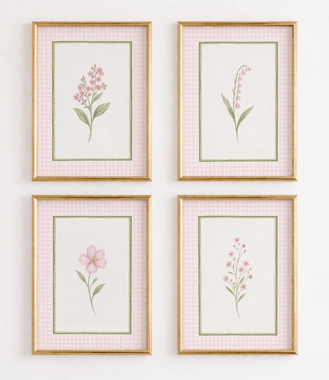 Pink Botanical Nursery Wall Art Set of 4, Vintage Floral Prints ...
