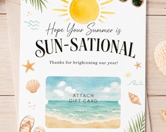 Sun-Sational Summer Teacher Gift Card Holder Printable, Teacher Appreciation Card, End of School Year Gift Card Sleeve, Instant Download