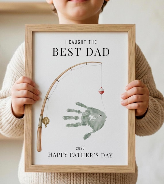 Father’s Day Handprint Fishing, Fishing Handprint Craft Art, Kids Handprint Art, Printable Dad Gift, Gifts for Dad, Father's Day