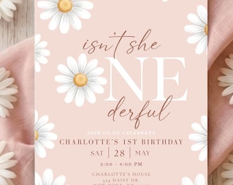 Daisy Birthday Invitation, Flower 1st Birthday Invite, Daisy Invitation, Girls 1st Birthday, Boho Daisy Invitation, Pink Daisies