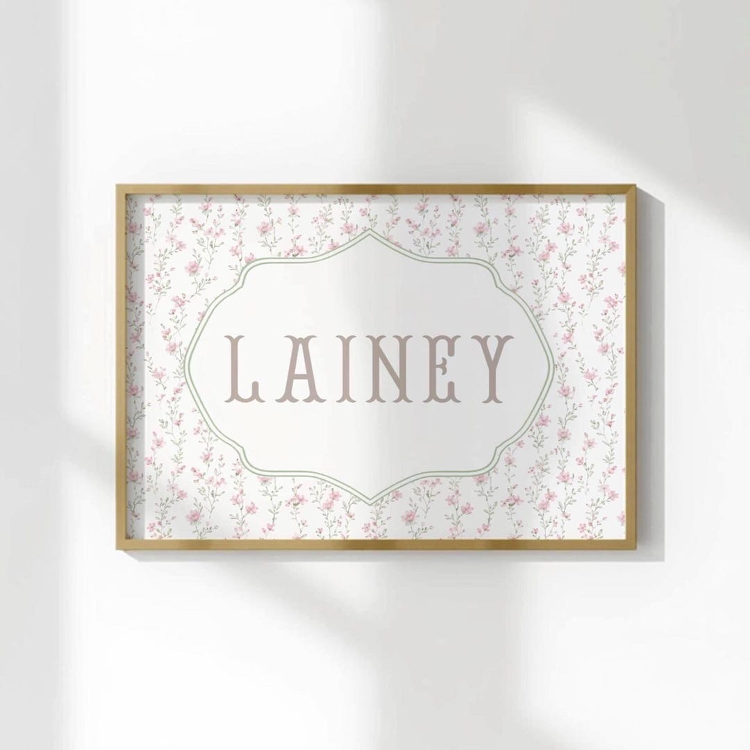 Personalized Floral Name Print, Vintage Nursery Wall Art, Custom Baby ...