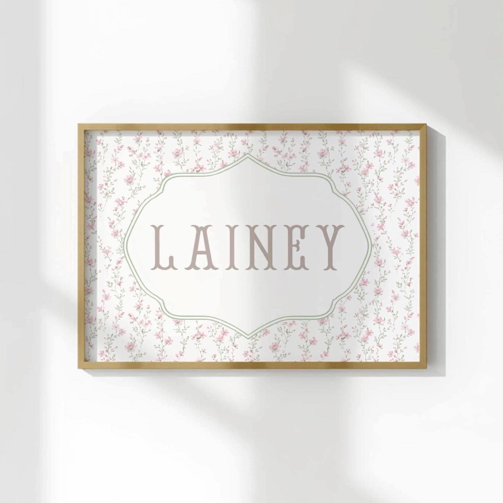 Personalized Floral Name Print, Vintage Nursery Wall Art, Custom Baby ...