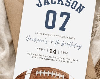 Football Birthday Invitation Template, Football Party Invite, Boys Football Birthday, Varsity Sports Invitation, Editable Canva Template