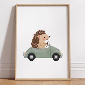 Set di stampe con animali alla guida di auto d'epoca, decorazione per la cameretta dei bambini (download digitale) immagine 8
