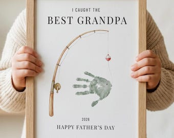 Grandpa Handprint Fishing Craft Printable, Father’s Day Grandpa Gift, Fishing Handprint Art for Grandpa, Father's Day Handprint Craft Art