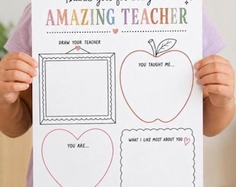 Printable Teacher Appreciation Week Coloring Page, All About My Teacher, School Student Thank You Gift, Teacher Appreciation Craft for Kids