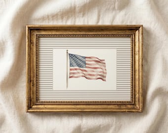 American Flag Print, Vintage Style Stripes, Fourth of July Poster, Independence Day Decor, Patriotic Americana Printable Wall Art