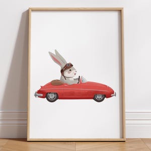 Set di stampe con animali alla guida di auto d'epoca, decorazione per la cameretta dei bambini (download digitale) immagine 6