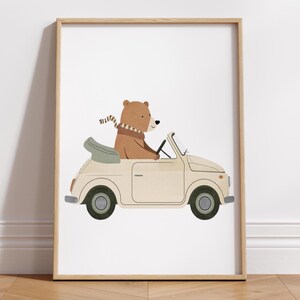 Set di stampe con animali alla guida di auto d'epoca, decorazione per la cameretta dei bambini (download digitale) immagine 7