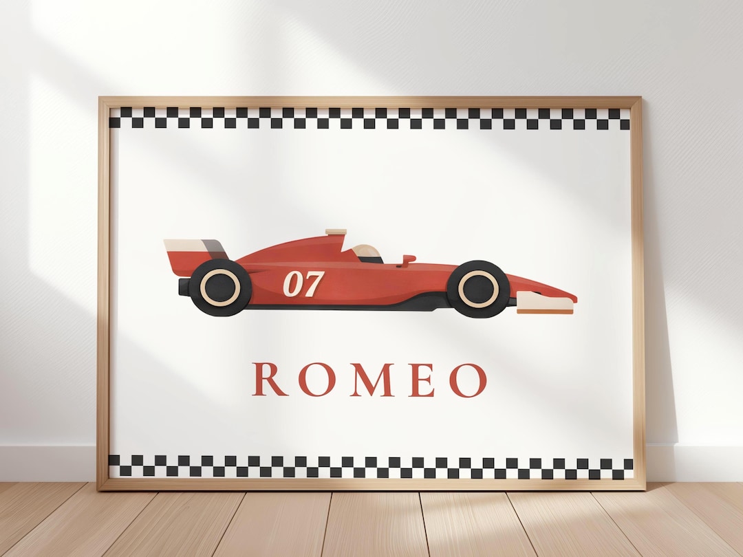 Personalized Race Car Nursery Print, Custom Name Wall Art (digital ...