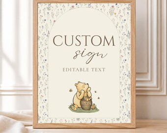 Winnie the Pooh Custom Sign Template, Editable Birthday Sign, Little Honey Party Decor, Custom Printable Sign, Editable Canva Template