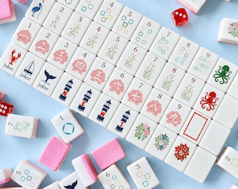 Coastal American Mahjong Tiles Set, Ocean Inspired Acrylic Mahjong Game, Beach House Mahjong Gift, 154 Tiles