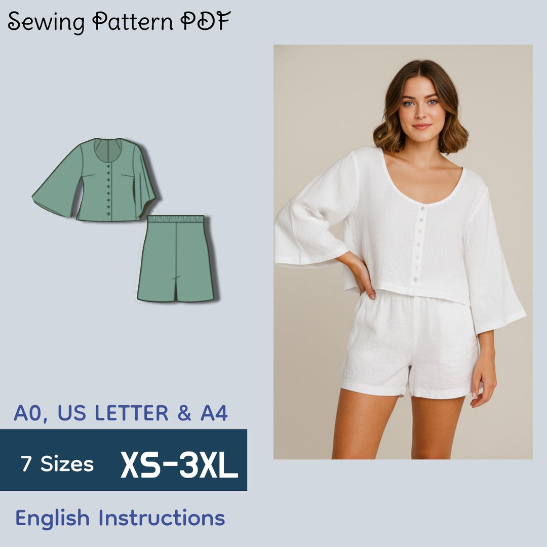 Linen Shorts and Top Set Sewing Pattern PDF – Women’s Summer Loungewear ...